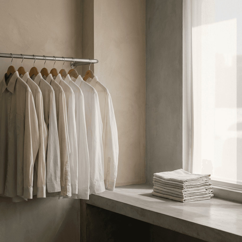 Clean clothes hanging on a rack