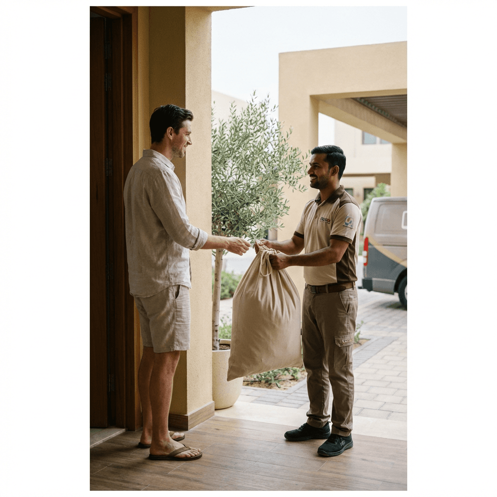 Driver handing off a delivery at the doorstep